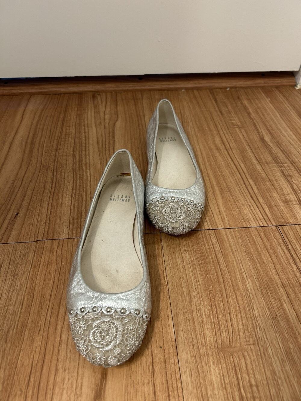 Stuart Weitzman Flats Silver Lace Toe Studs Size 7 M